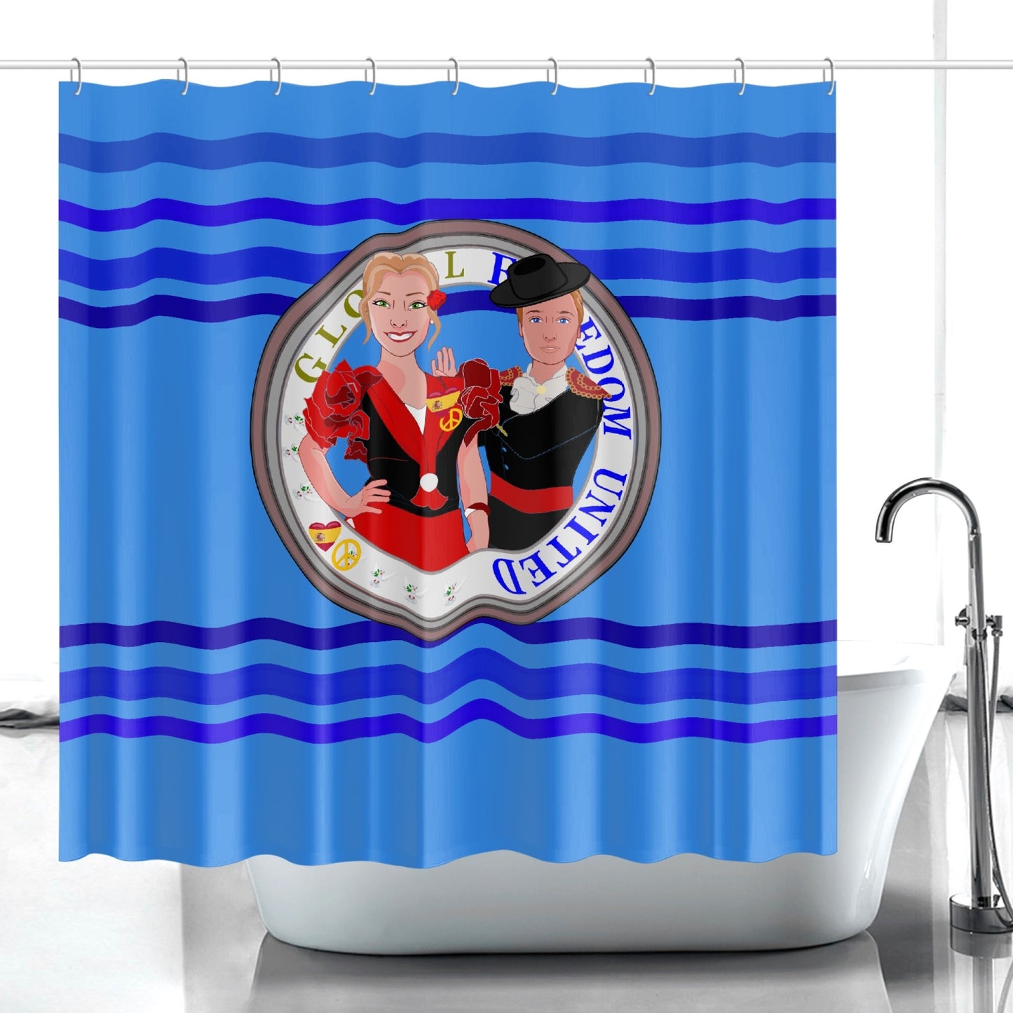 GLOBAL FREEDOM UNITED© Couple Spain Deep Blue Quick-drying Shower Curtain