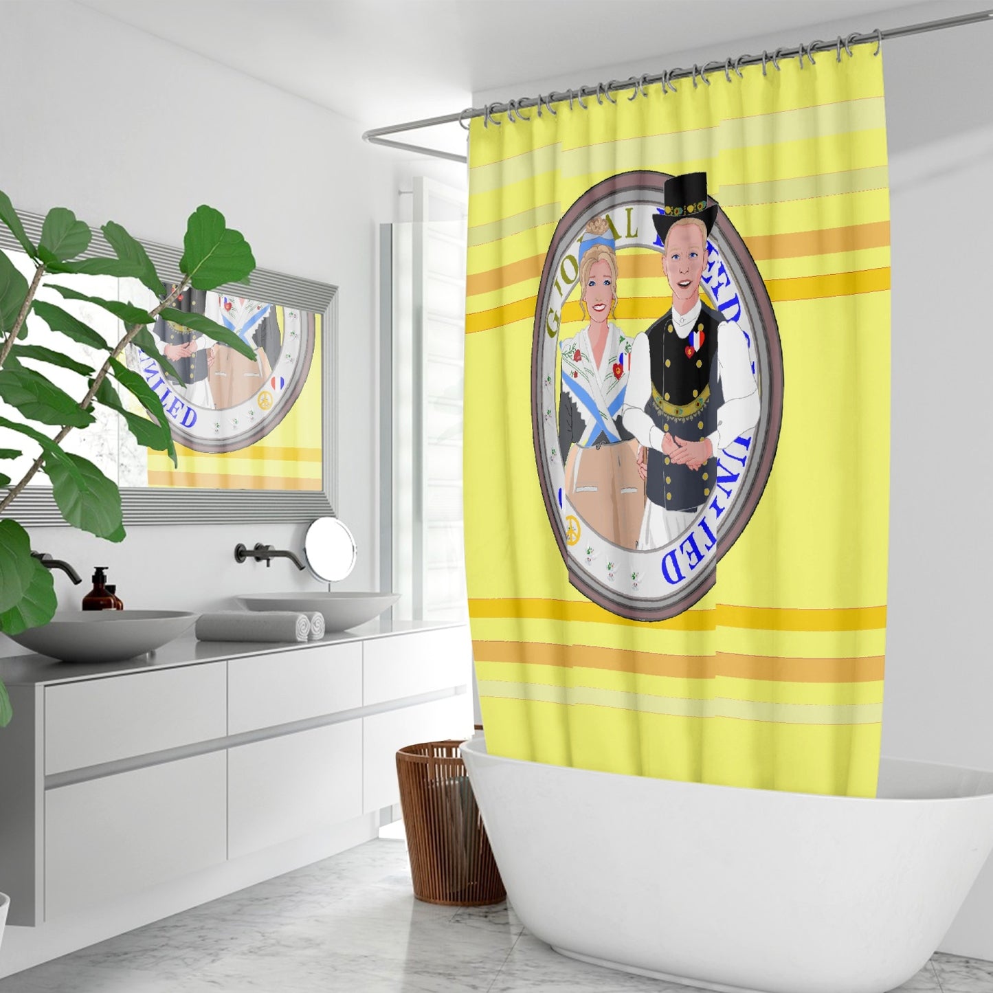 GLOBAL FREEDOM UNITED© Couple France Yellow - Quick-drying Shower Curtain