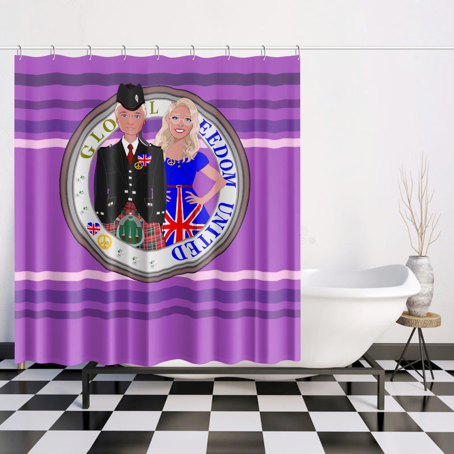 GLOBAL FREEDOM UNITED© Couple England Lilac - Quick-drying Shower Curtain