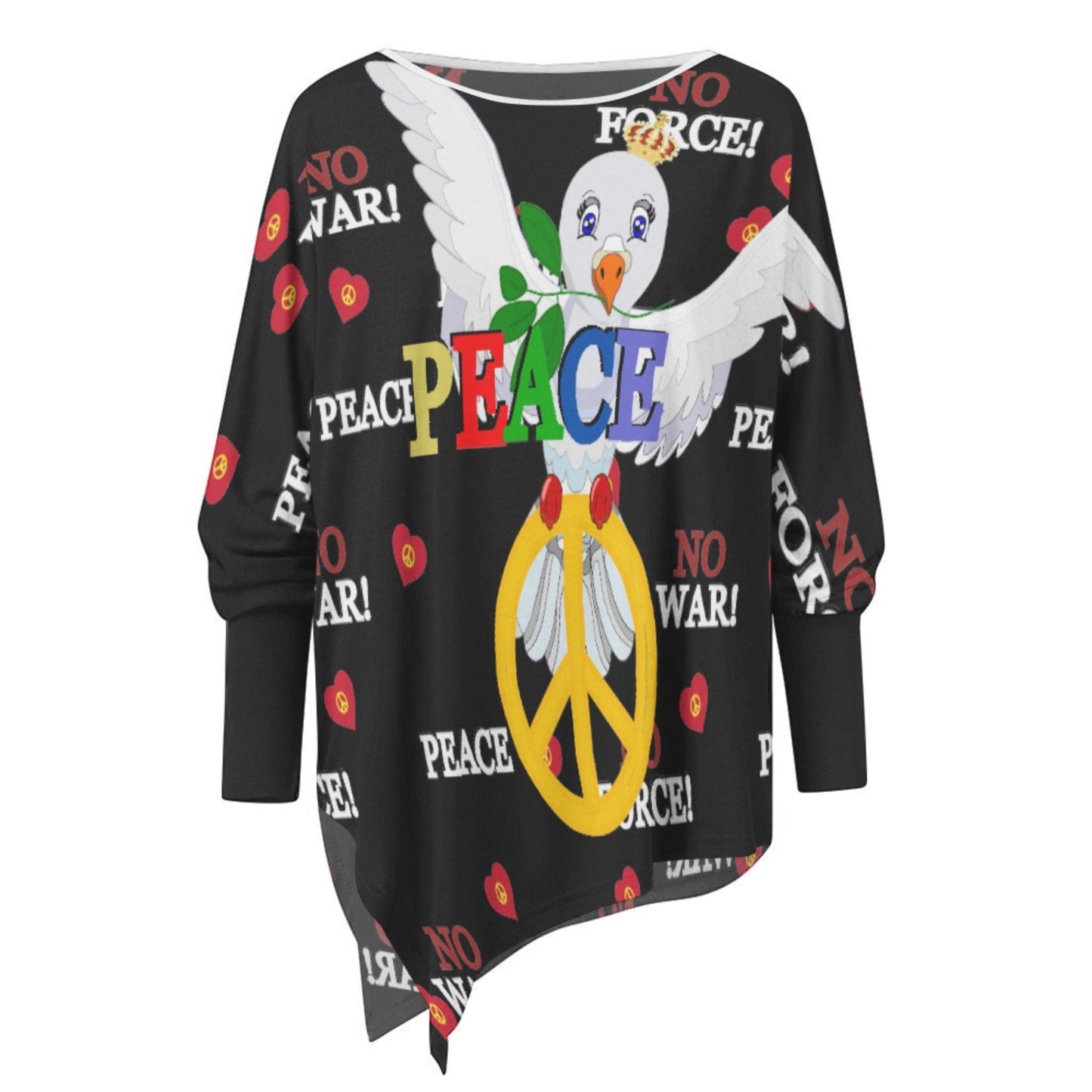 Pullover Long Sleeve T-shirt  GLOBAL FREEDOM UNITED© Dove Of Peace V1 Black