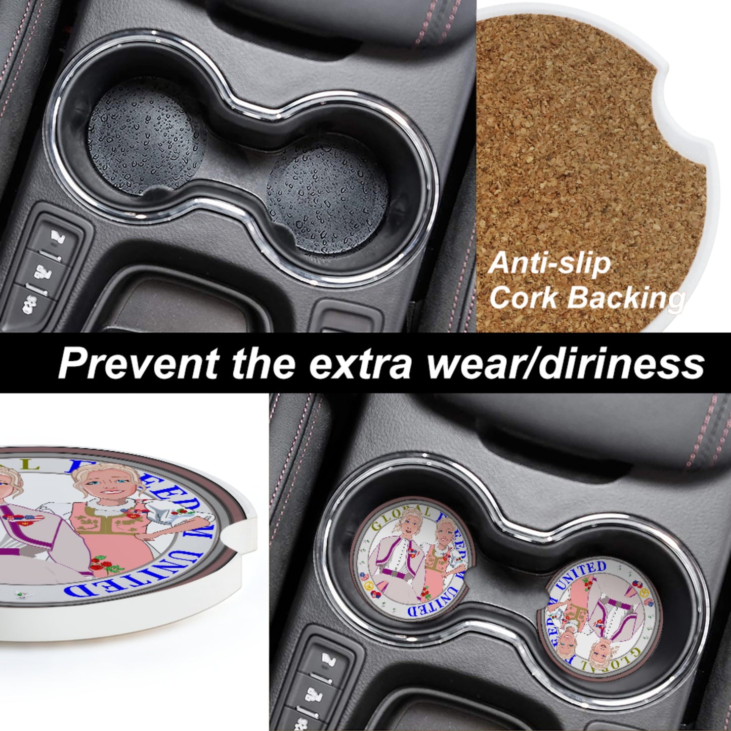 Ceramic Car Coaster GLOBAL FREEDOM UNITED© Women Serbia & USA