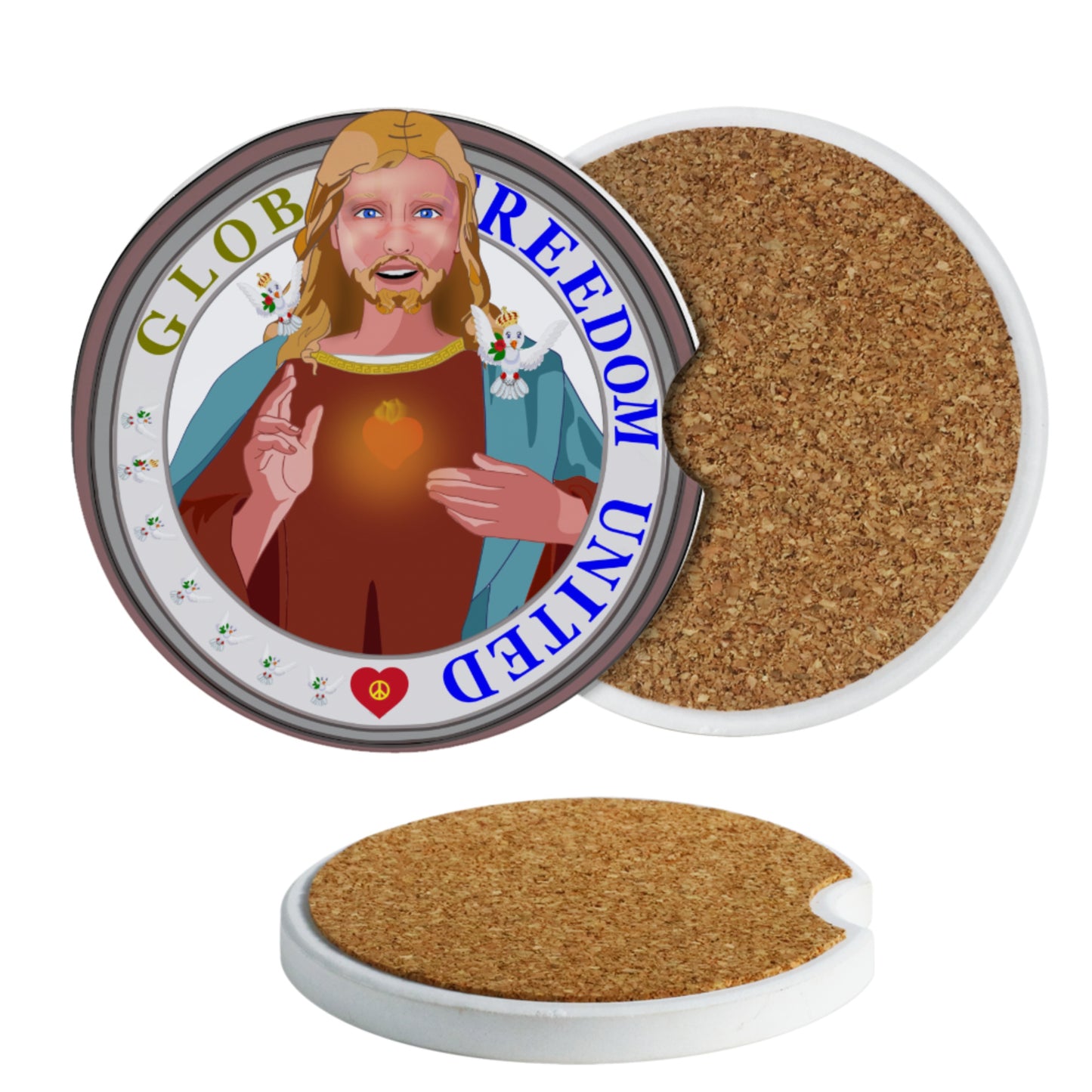 Ceramic Car Coasters GLOBAL FREEDOM UNITED© Jesus Christ