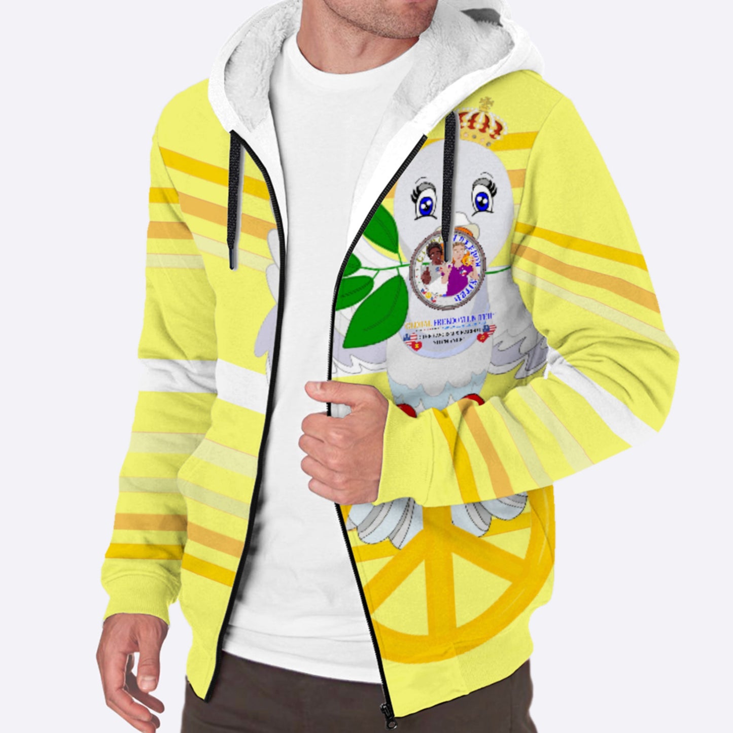 Plush Hoodie GLOBAL FREEDOM UNITED© Men Anti Racism & Fascism USA  Yellow
