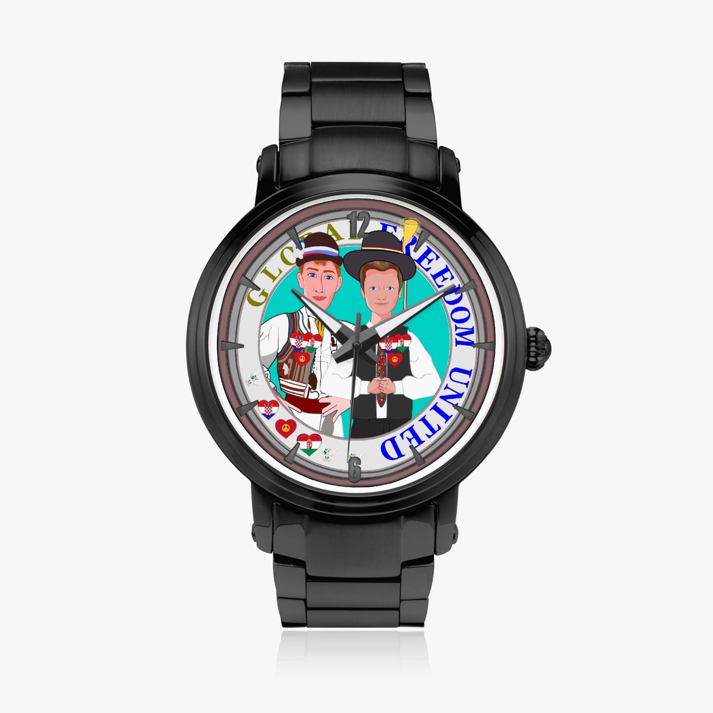 GLOBAL FREEDOM UNITED© New Steel Strap Automatic Watch (With Indicators) Men Croatia & Hungary V1