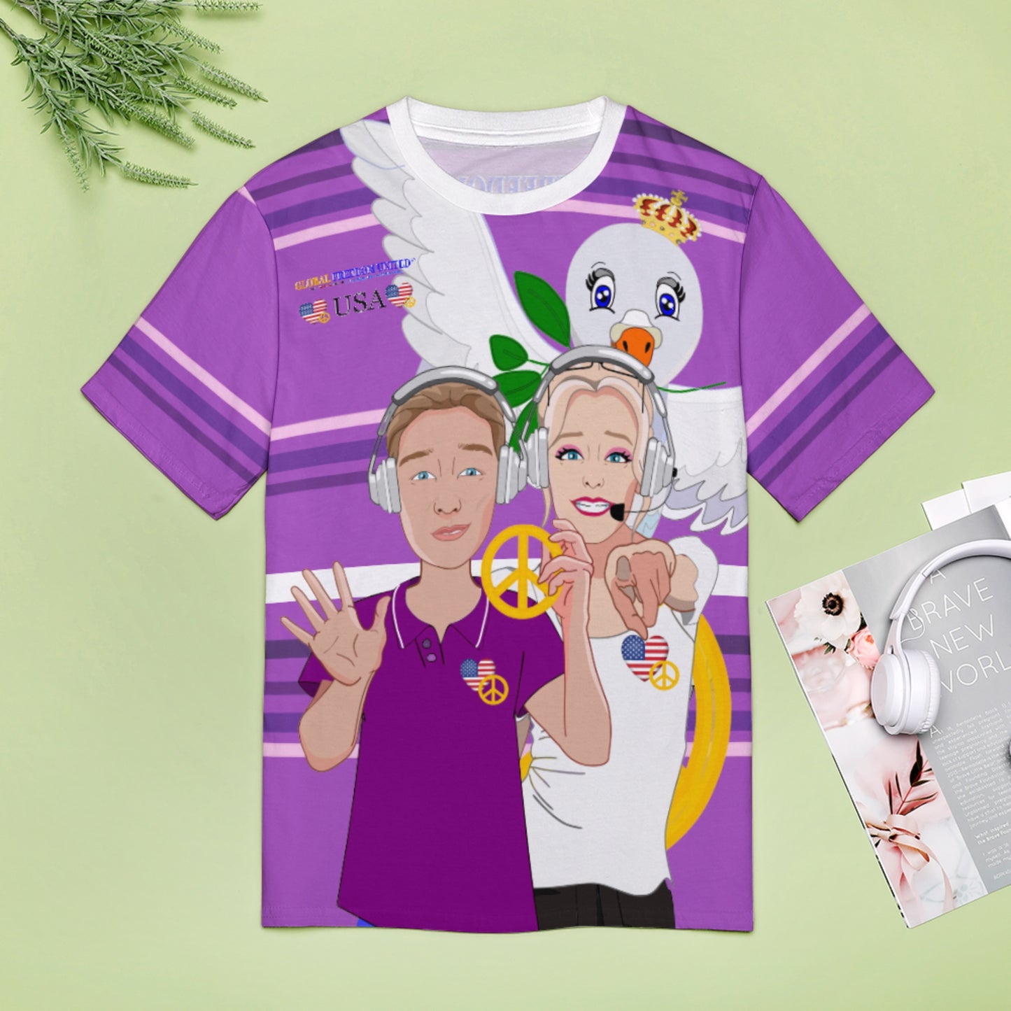 Women´s T-shirt 2 GLOBAL FREEDOM UNITED© Couple USA Wight American  Lilac