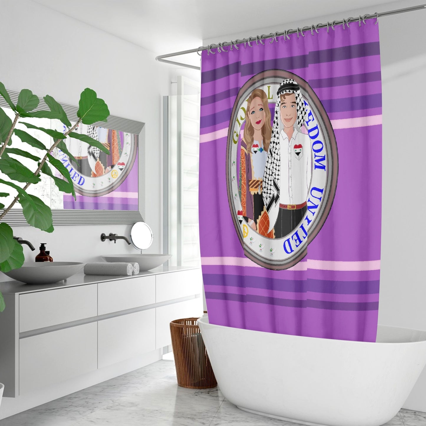 GLOBAL FREEDOM UNITED© Couple Syria Lilac - Quick-drying Shower Curtain