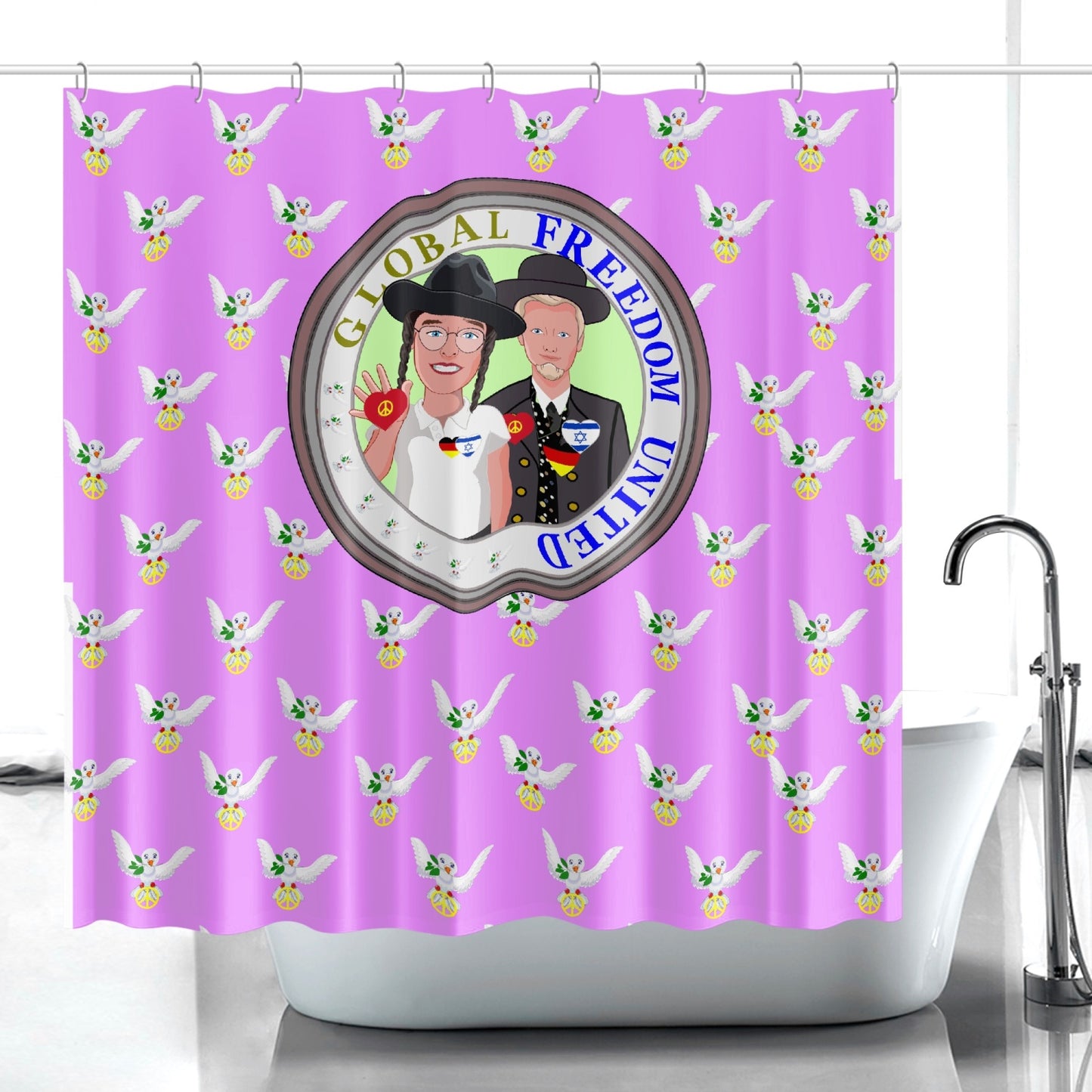 GLOBAL FREEDOM UNITED© MEN ISRAEL & GERMANY Lilac Quick-drying Shower Curtain