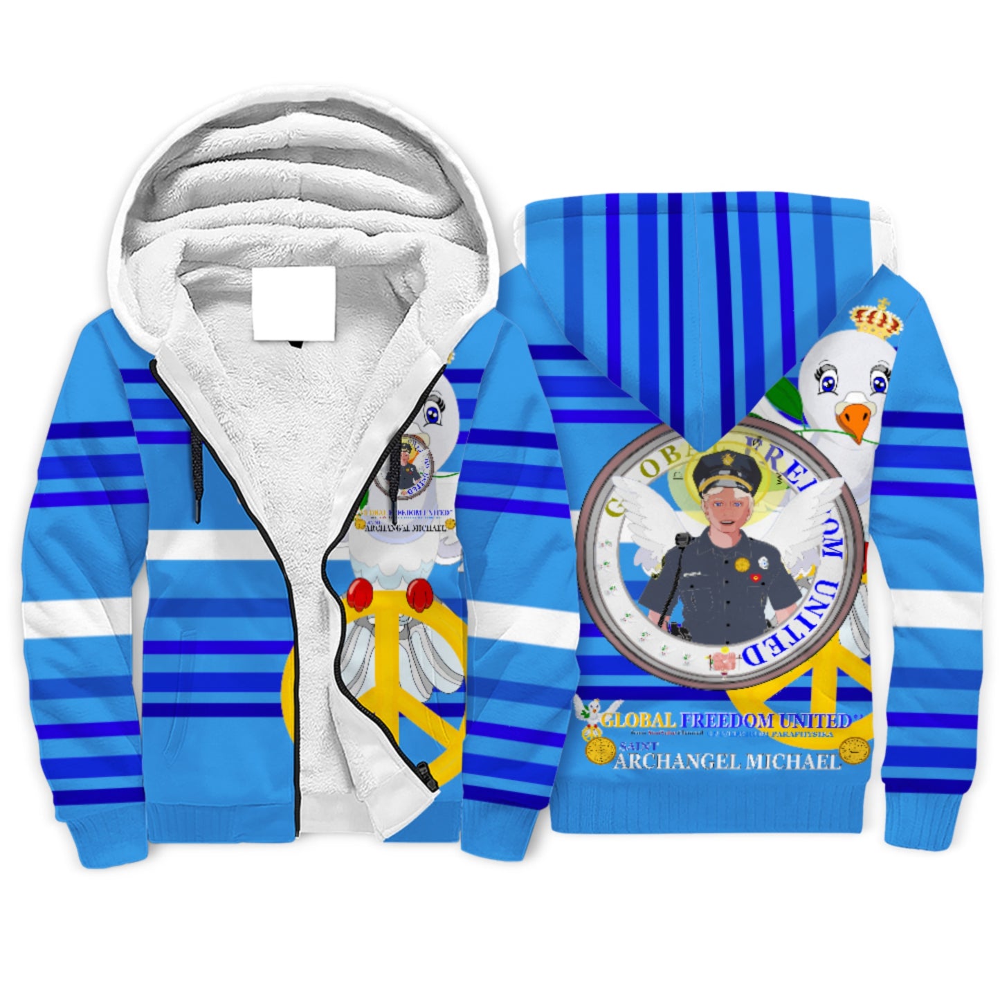 Plush Hoodie GLOBAL FREEDOM UNITED© Archangel Michael As Policemen Deep Blue