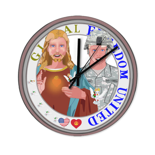 Wooden Wall Clock GLOBAL FREEDOM UNITED© Jesus Is A Hero Veteran For US American Soldiers Men