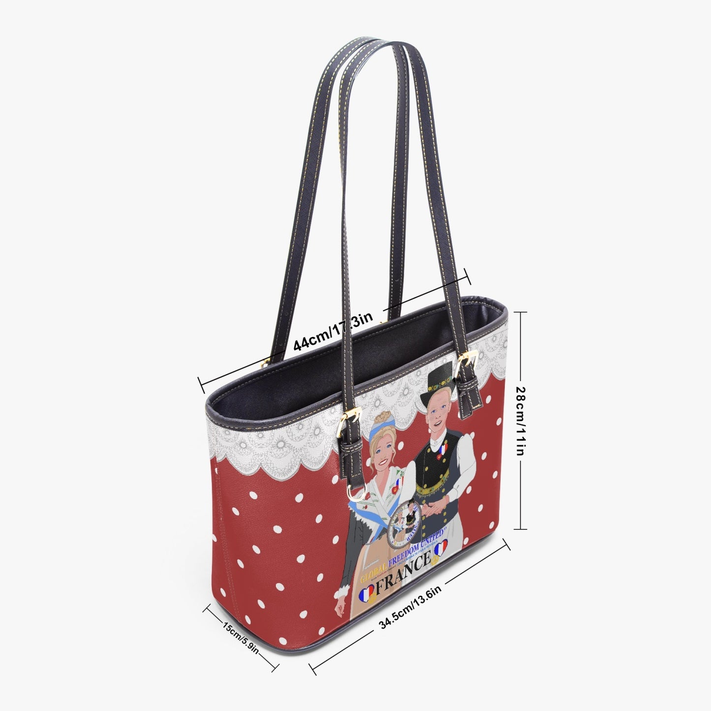 GLOBAL FREEDOM UNITED© Couple French Red - Large Leather Tote Bag for Women