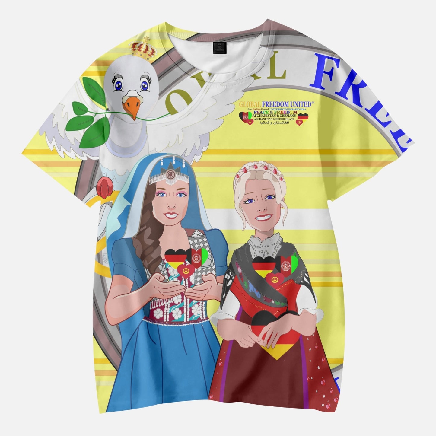 Short T-Shirts for Girls GLOBAL FREEDOM UNITED AFGHANISTAN & GERMANY V1 YELLOW
