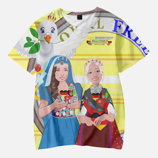 Short T-Shirts for Girls GLOBAL FREEDOM UNITED AFGHANISTAN & GERMANY V1 YELLOW