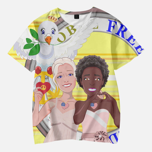 Kids' Short T-Shirts GLOBAL FREEDOM UNITED ANTI FASHISM & RACISM GIRL YELLOW