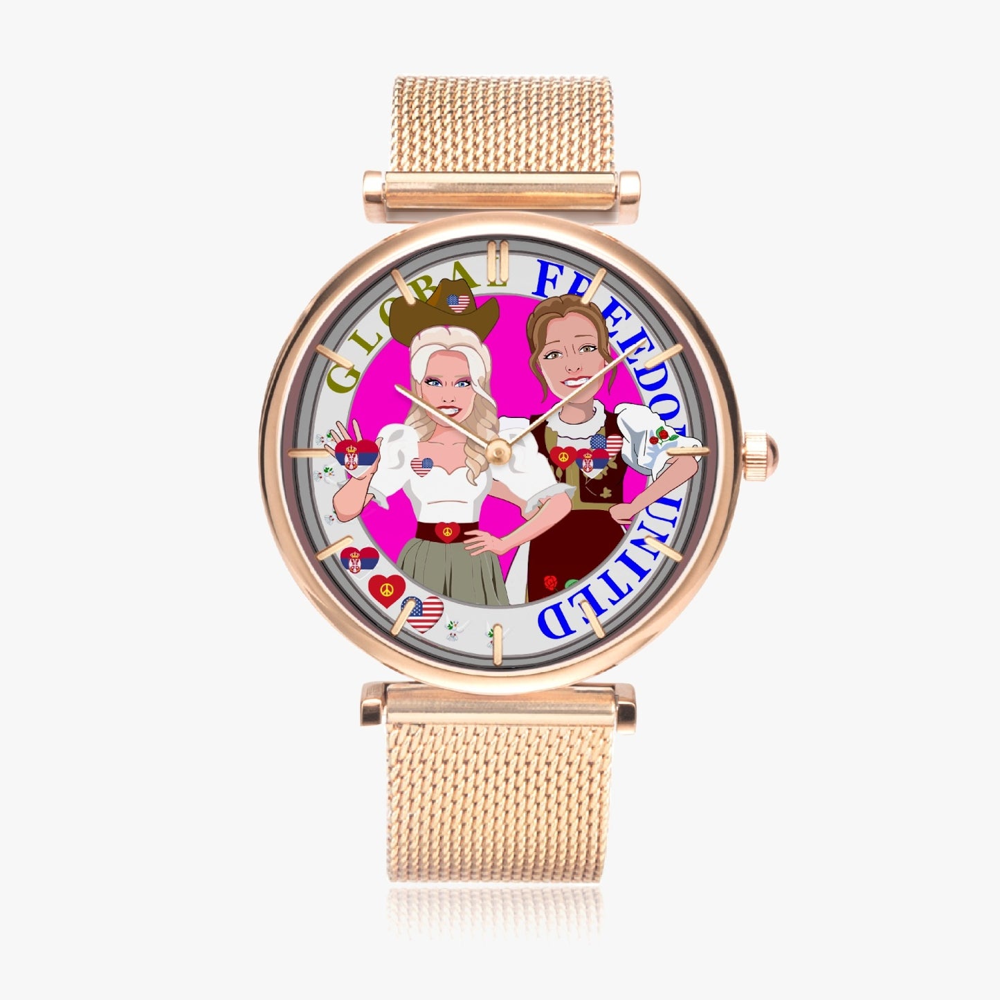 GLOBAL FREEDOM UNITED© New Stylish Ultra-Thin Quartz Watch (With Indicators) Women USA & Serbia