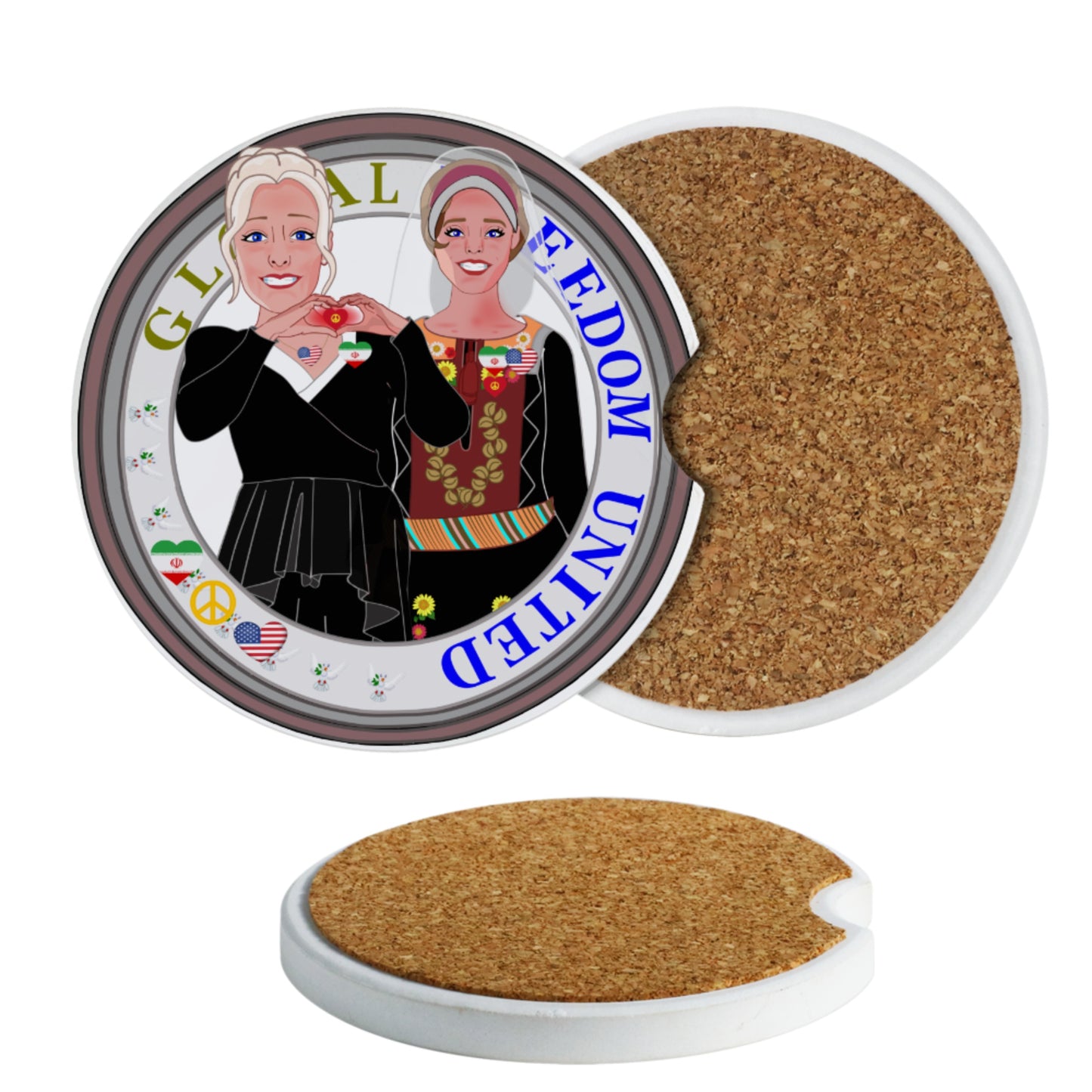 Ceramic Car Coaster GLOBAL FREEDOM UNITED© Women Iran & USA