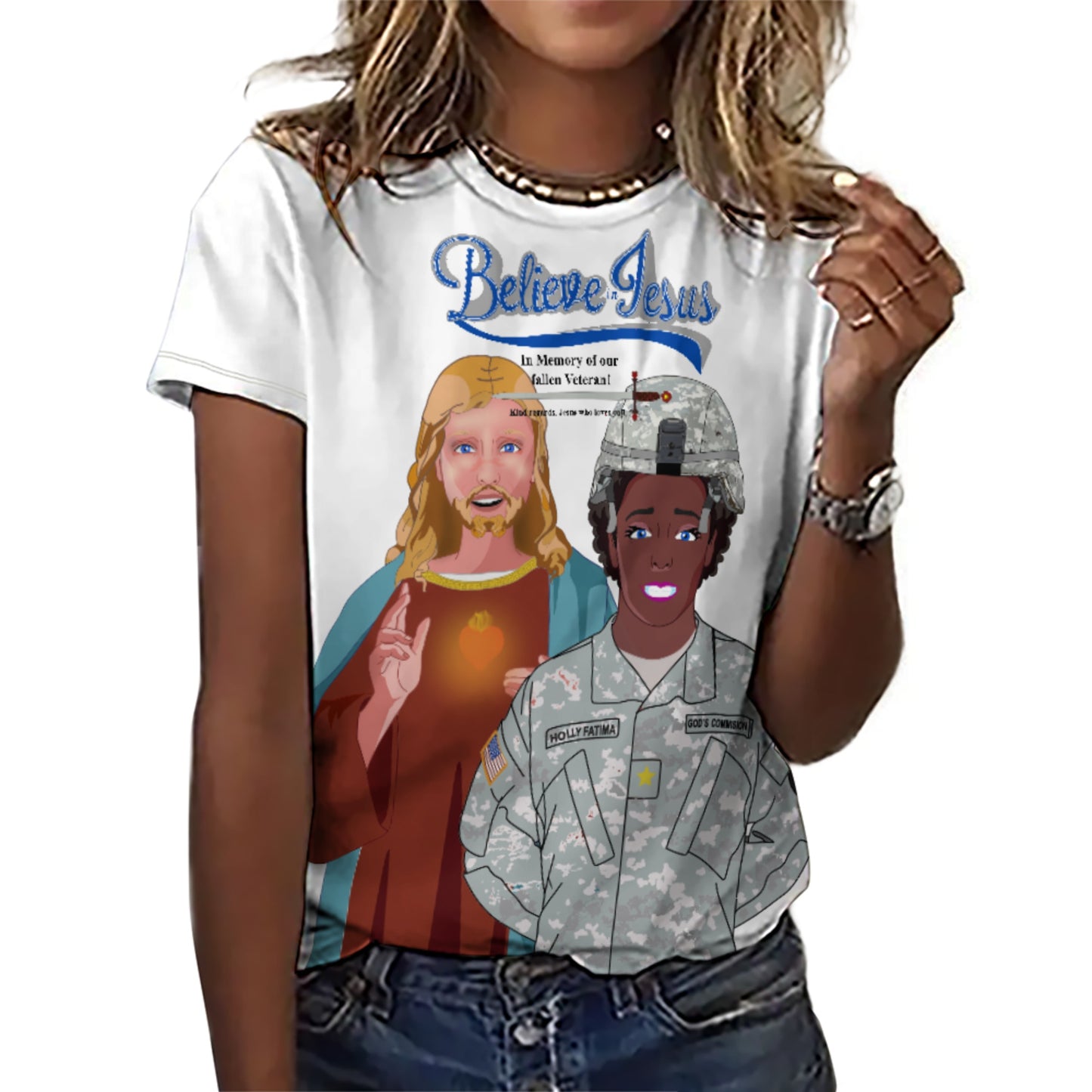 Women´s Wight T-Shirt Black GLOBAL FREEDOM UNITED© Jesus Christ For Fallen Veteran Afro American Soldiers V2