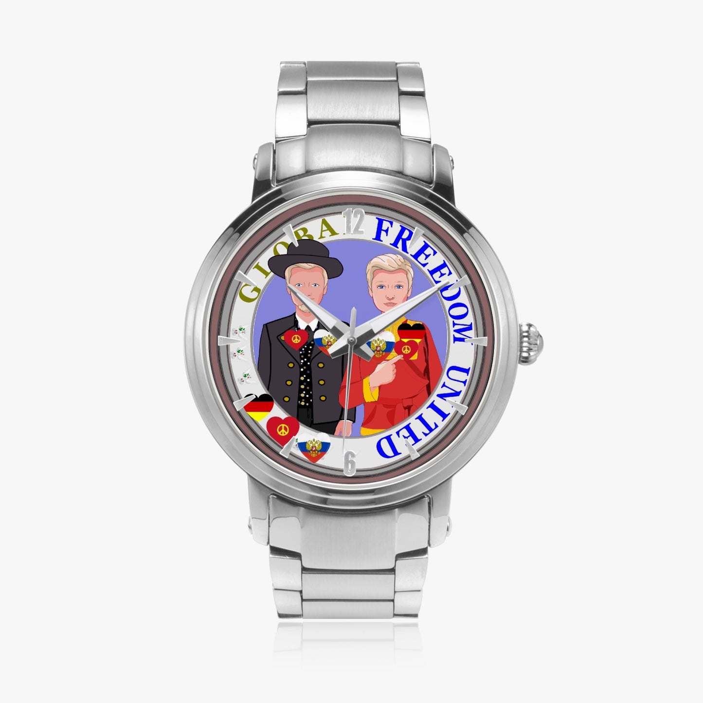 GLOBAL FREEDOM UNITED©  New Steel Strap Automatic Watch (With Indicators) Men Germany & Russia