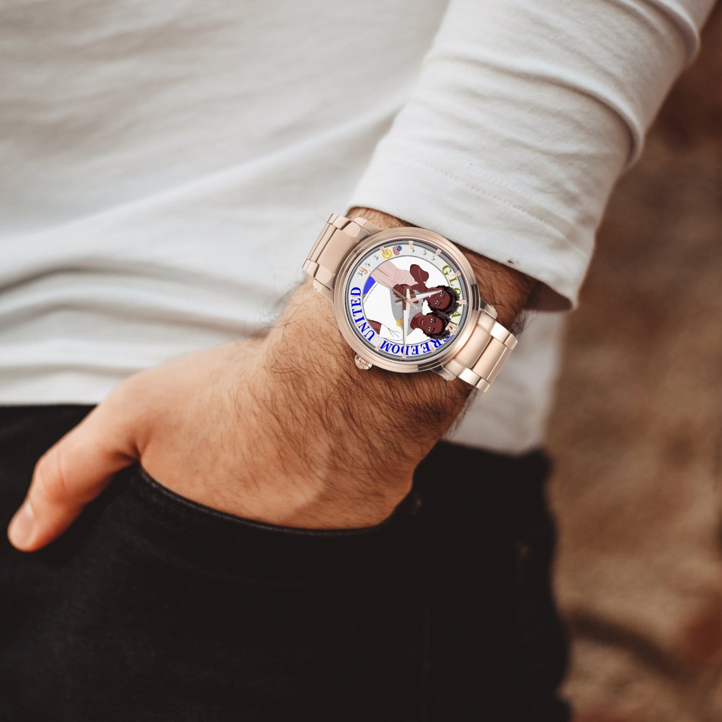 GLOBAL FREEDOM UNITED© Afro American - New Steel Strap Automatic Watch (With Indicators)