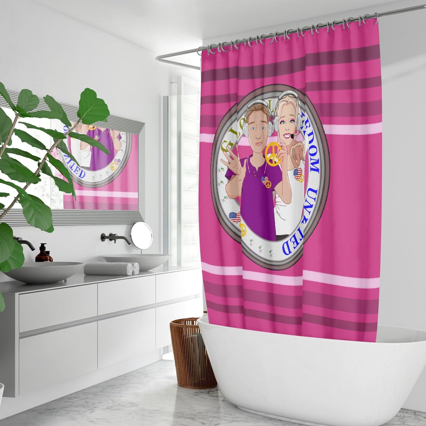 Quick-drying Shower Curtain GLOBAL FREEDOM UNITED© Couple USA Wight American Pink