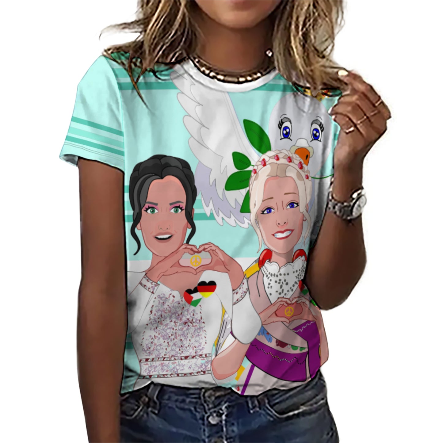 Women´s T-shirt 2 GLOBAL FREEDOM UNITED© Women Palestina & Germany Light Green