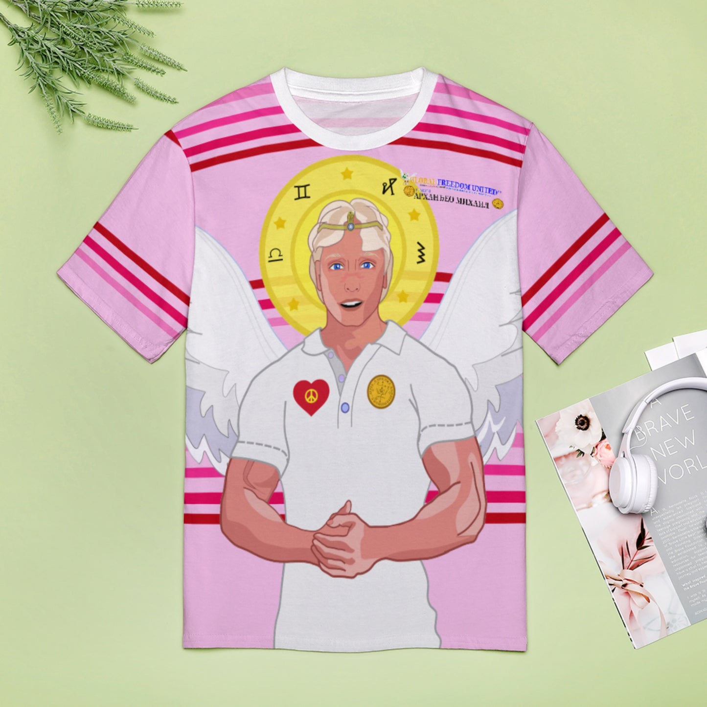 Women´s T-shirt  GLOBAL FREEDOM UNITED© Archangel Michael Serbia V2 Pink1