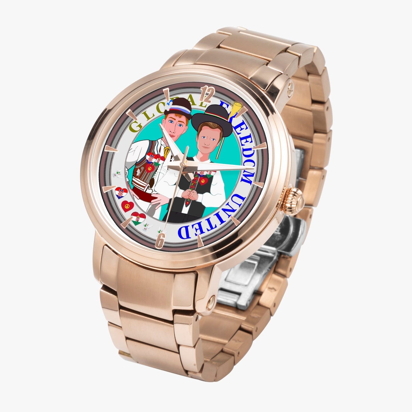 GLOBAL FREEDOM UNITED© New Steel Strap Automatic Watch (With Indicators) Men Croatia & Hungary V1