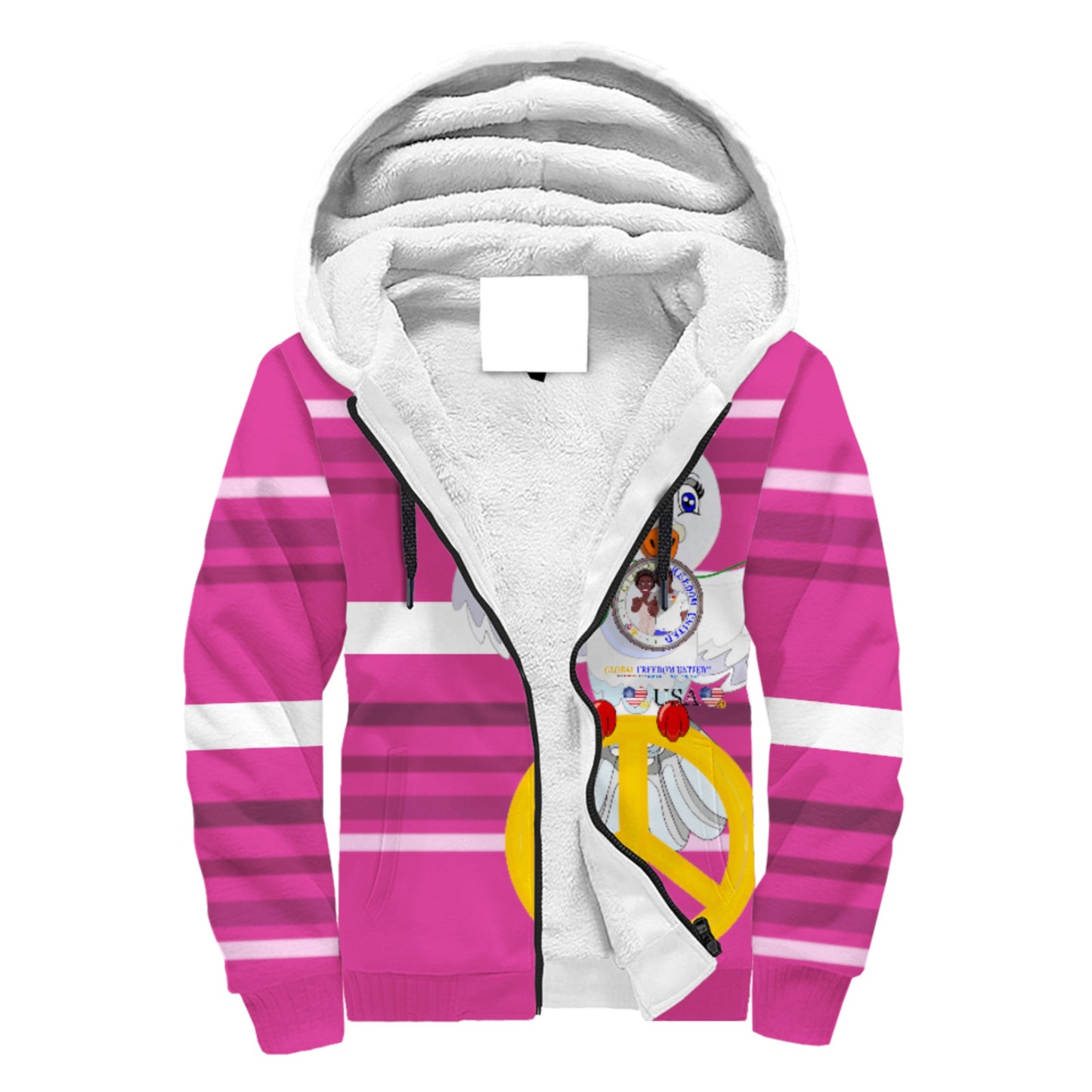 Plush Hoodie GLOBAL FREEDOM UNITED© Couple USA Afro American Pink