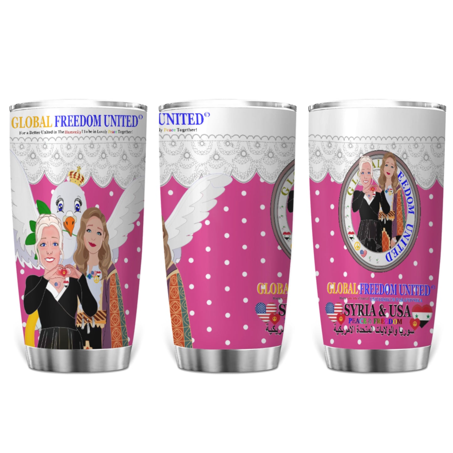 Tumbler GLOBAL FREEDOM UNITED© Women Syria & USA Pink2