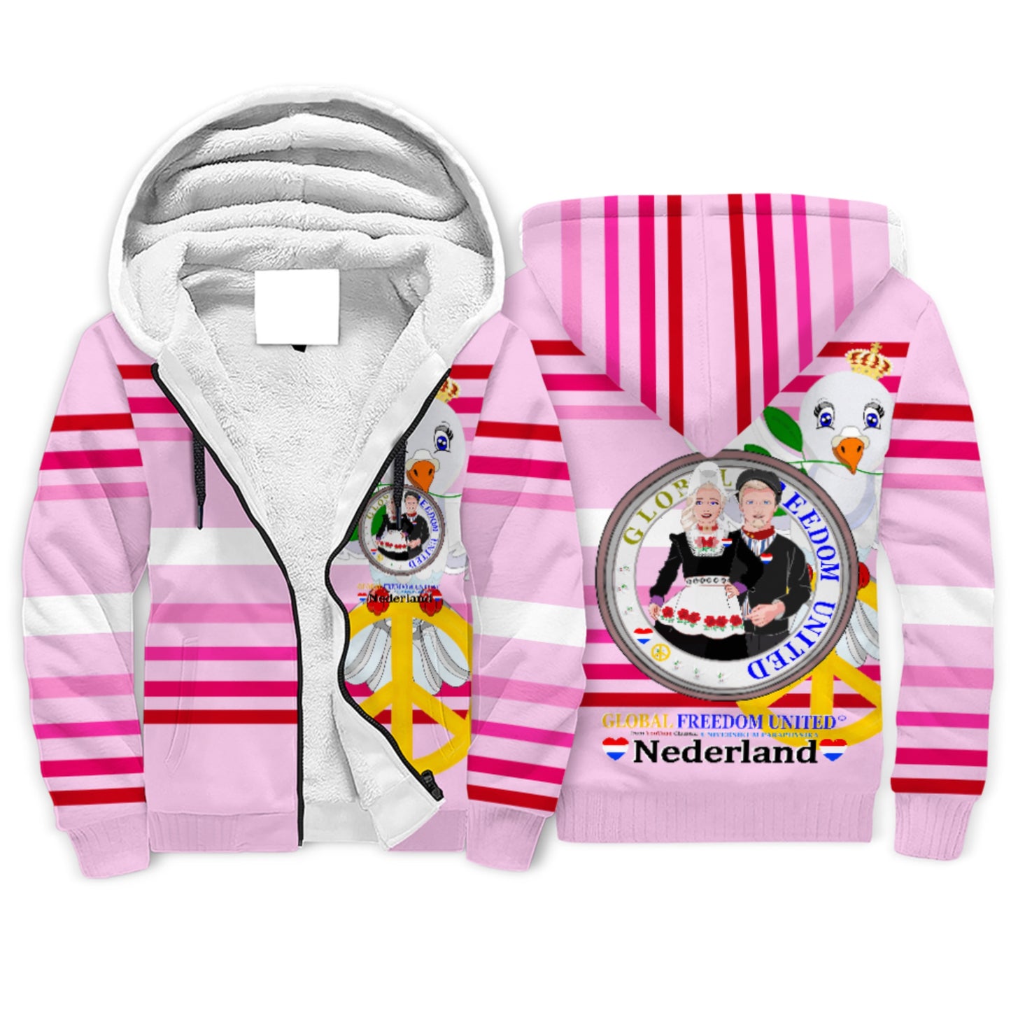 Plush Hoodie GLOBAL FREEDOM UNITED© Couple Nederland Pink1