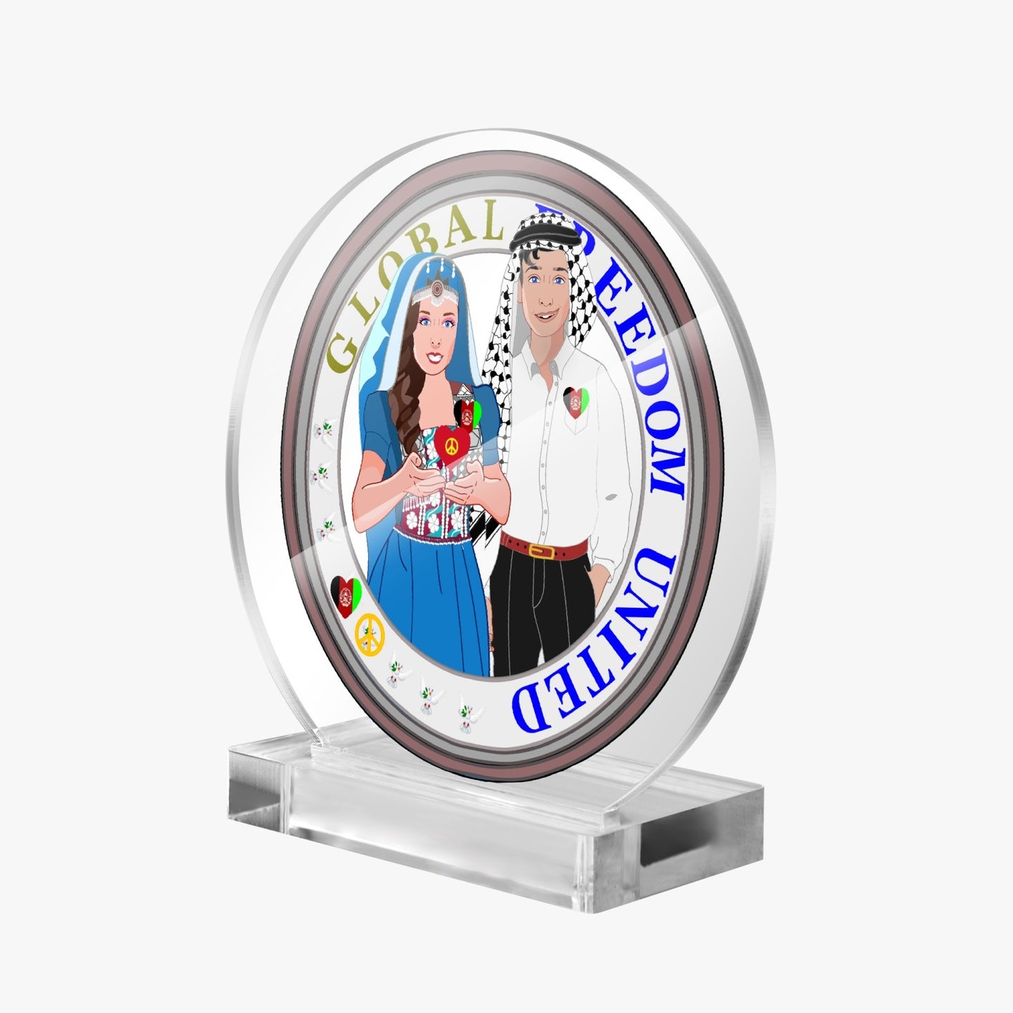 GLOBAL FREEDOM UNITED© Couple Afghanistan Acrylic Plaque with Stand - Round