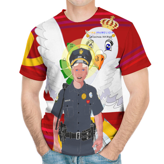 Men´s T-shirt GLOBAL FREEDOM UNITED© Archangel Michael As Policemen Red