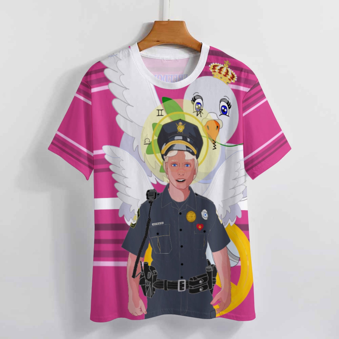 Women´s T-shirt 2 GLOBAL FREEDOM UNITED© Archangel Michael As Policemen Pink2