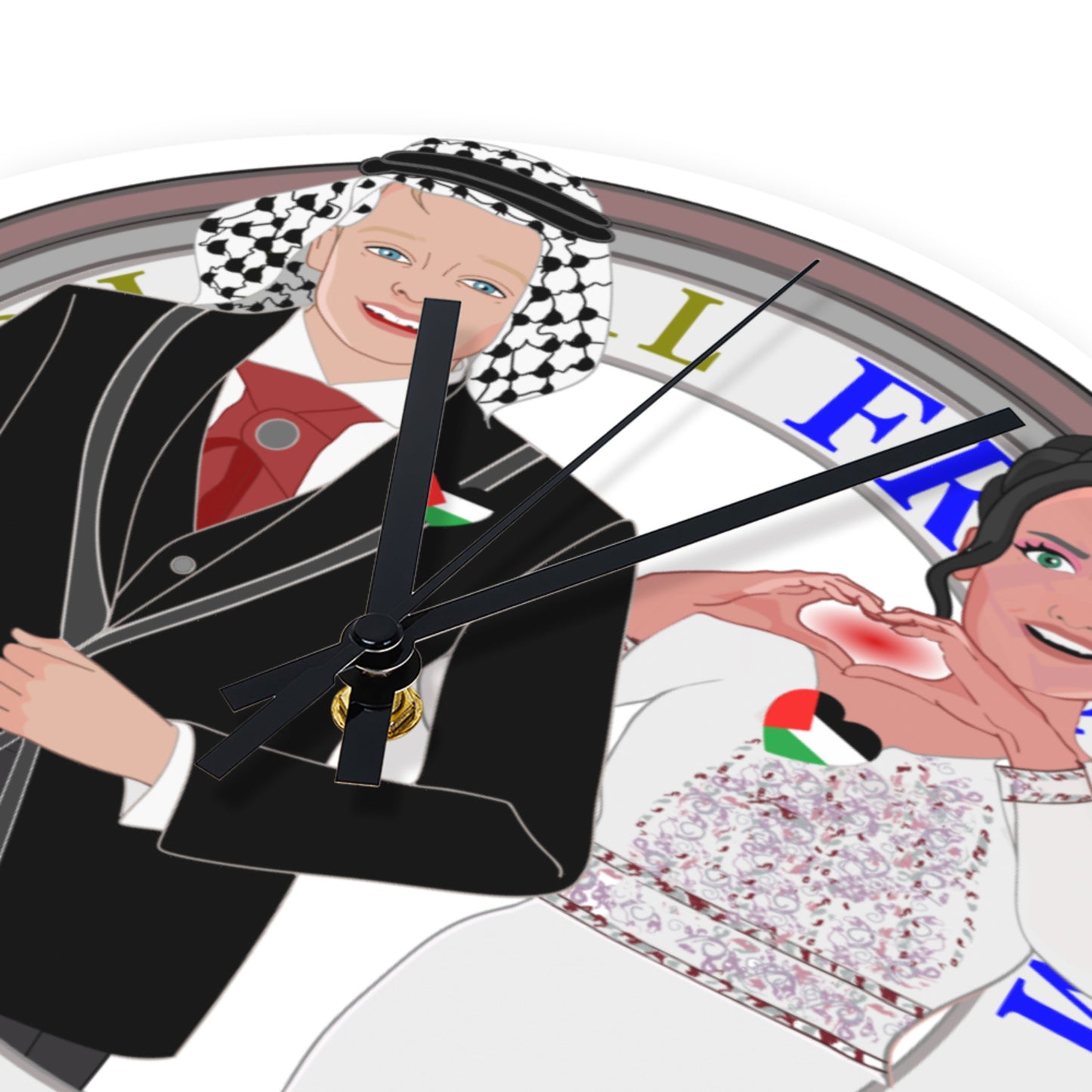 Wooden Wall Clock Without Scale Global Freedom United© Couple Palestina
