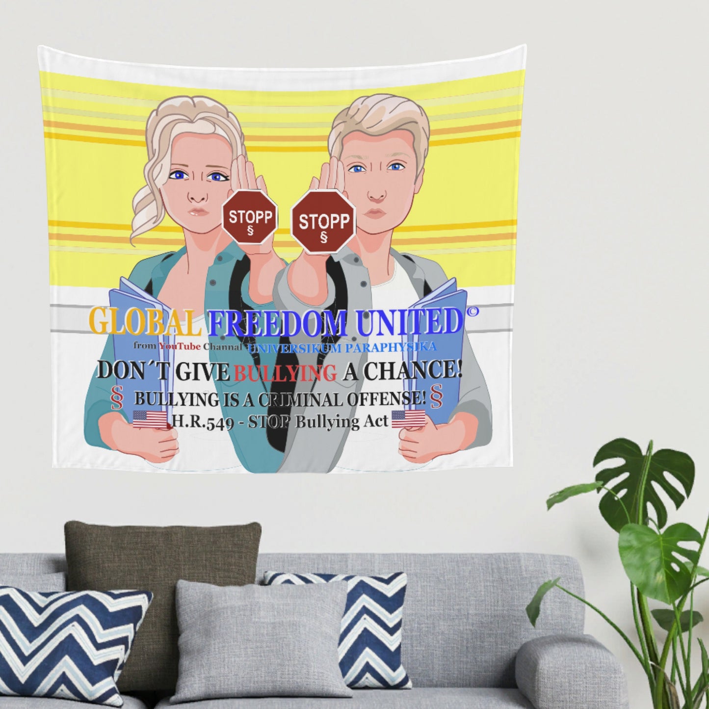 Tapestry GLOBAL FREEDOM UNITED© Anti Bullying USA Yellow