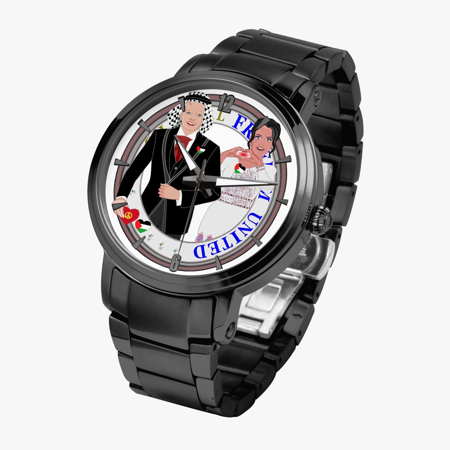 GLOBAL FREEDOM UNITED© Couple Palestina New Steel Strap Automatic Watch (With Indicators)
