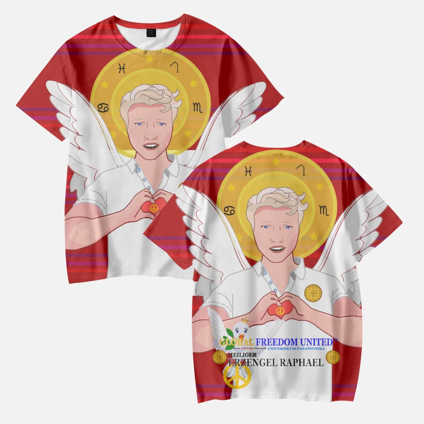 AOP Kids' Short T-Shirts GLOBAL FREEDOM UNITED ARCHANGEL RAPHAEL GERMAN RED