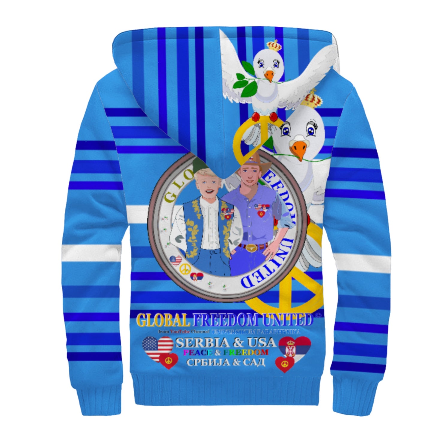 Plush Hoodie GLOBAL FREEDOM UNITED© Men Serbia & USA Deep Blue