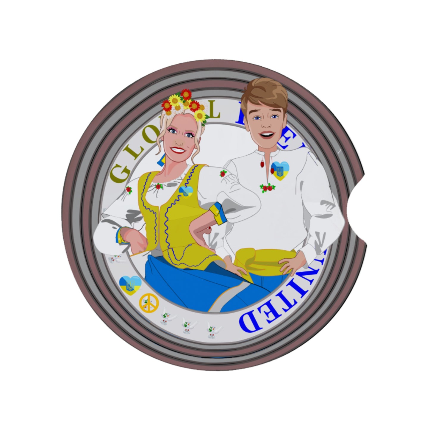 Ceramic Car Coaster GLOBAL FREEDOM UNITED© Couple Ukrain