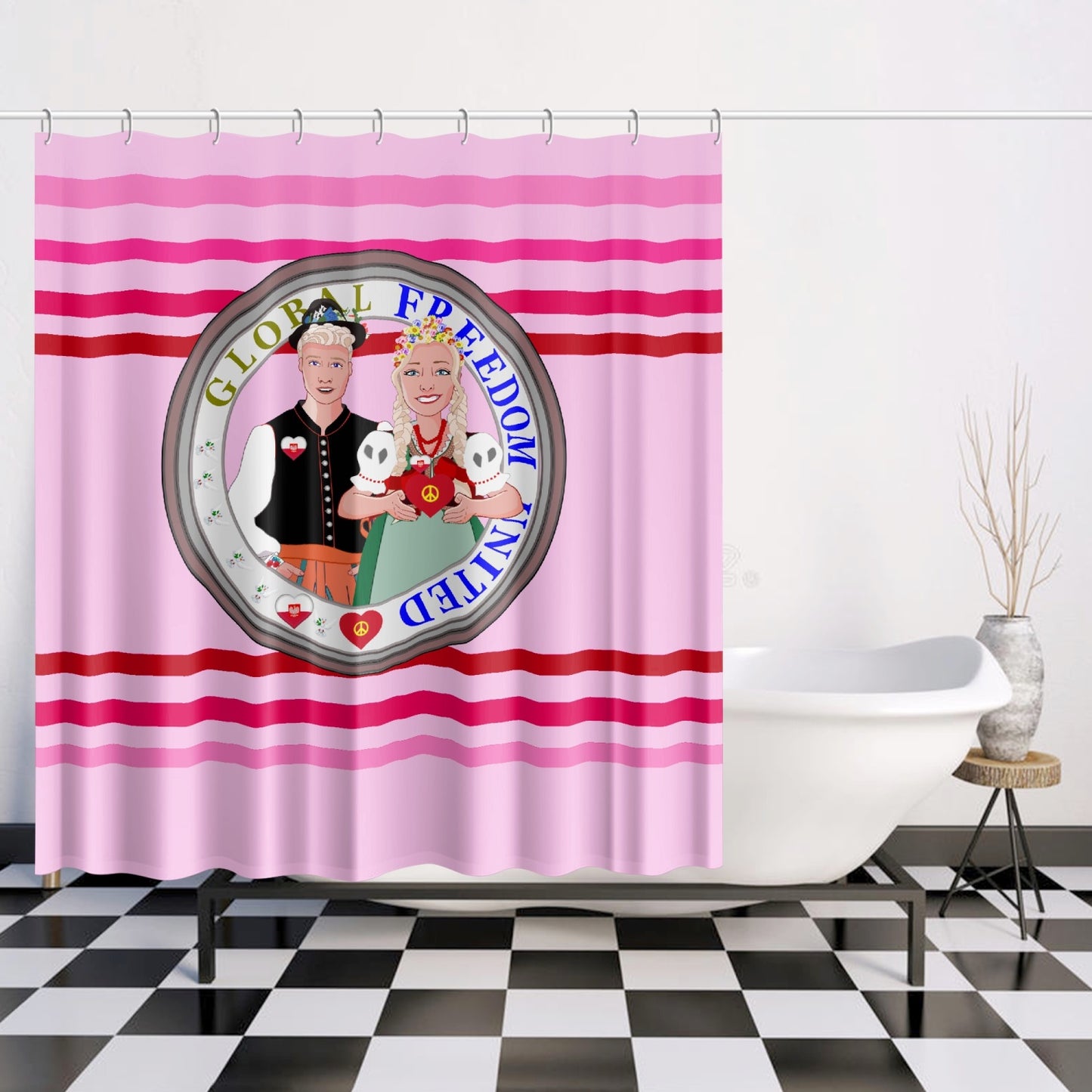 GLOBAL FREEDOM UNITED© Couple Poland Pink1 - Quick-drying Shower Curtain