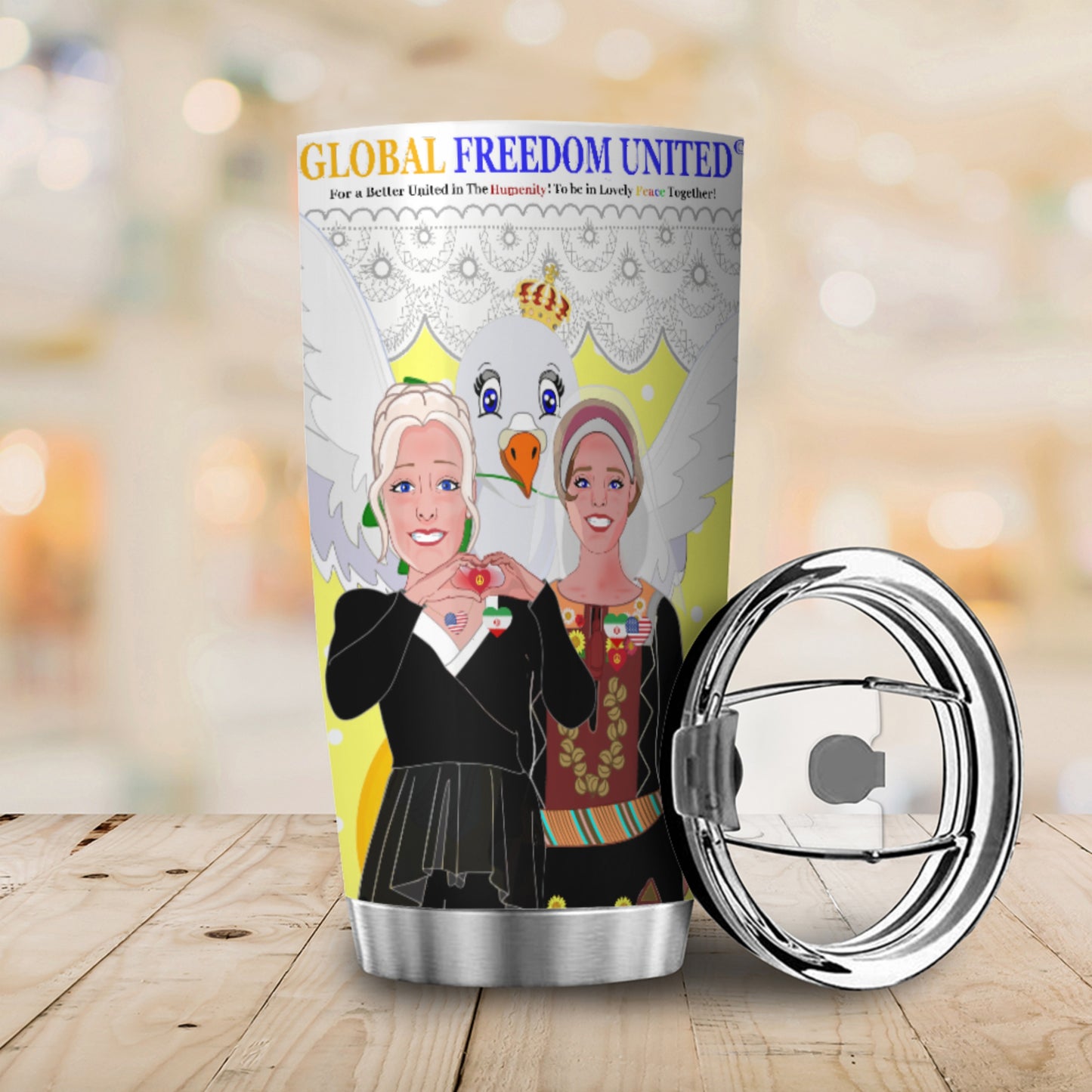 Tumbler GLOBAL FREEDOM UNITED© Women Iran & USA Yellow