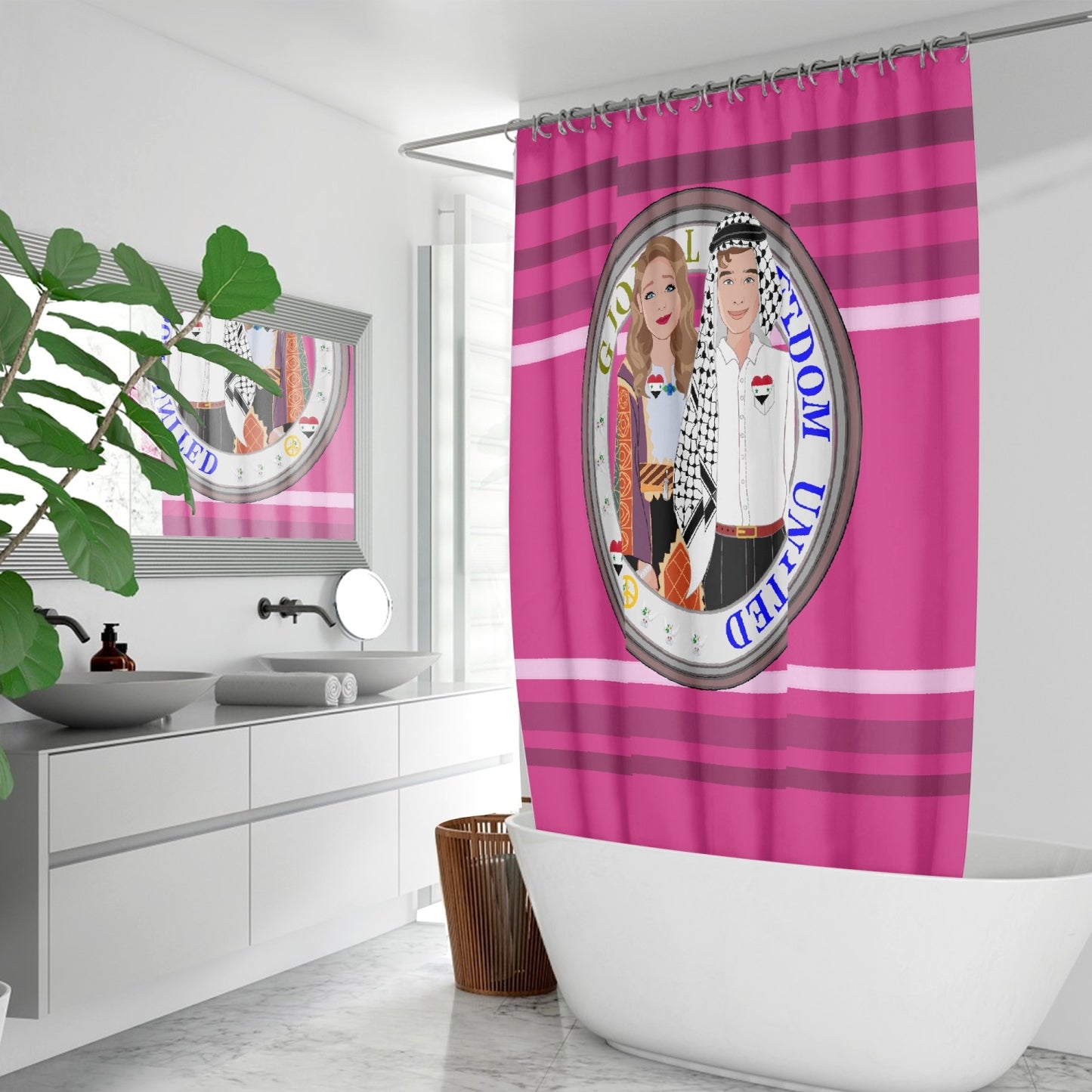 GLOBAL FREEDOM UNITED© Couple Syria Pink2 - Quick-drying Shower Curtain