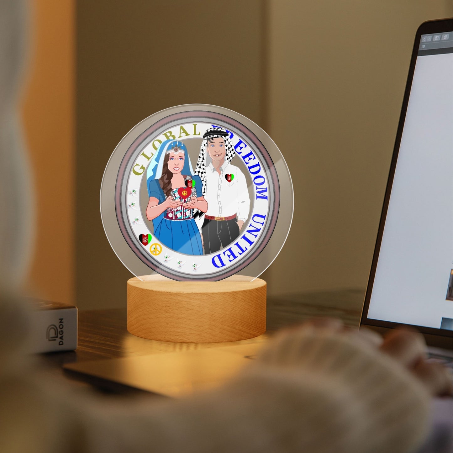 GLOBAL FREEDOM UNITED© Couple Afghanistan Acrylic Plaque with Stand - Round