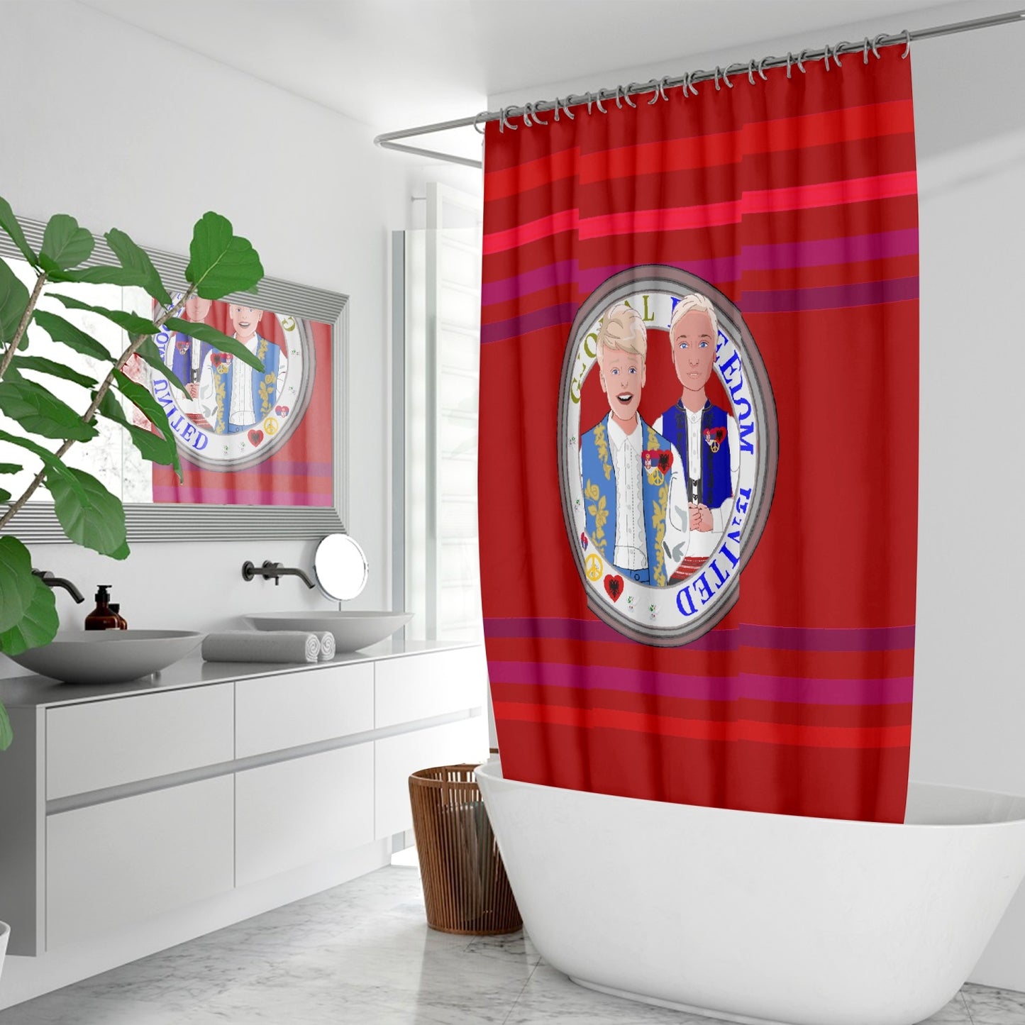 Quick-drying Shower Curtain GLOBAL FREEDOM UNITED© Men Albania & Serbia Red
