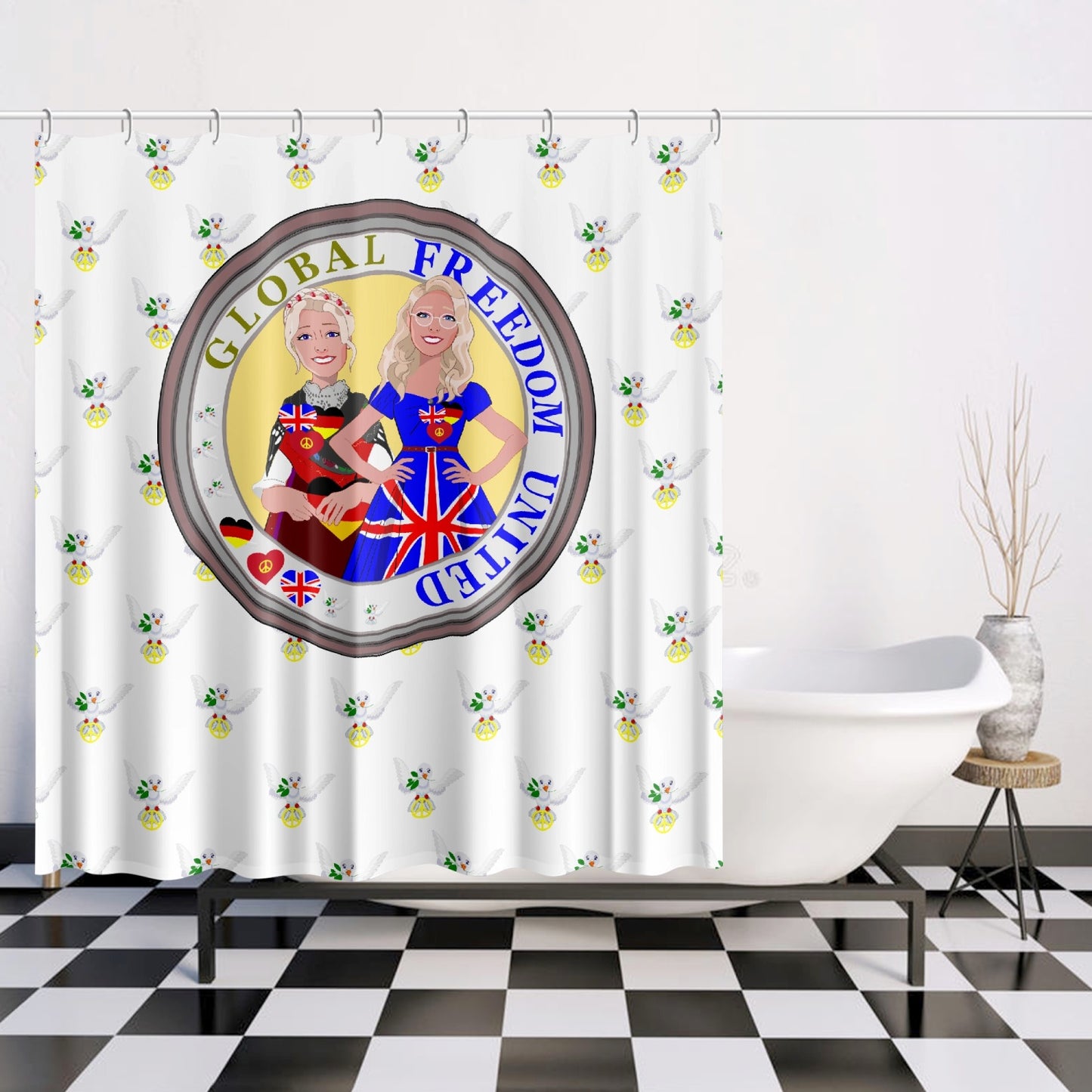 GLOBAL FREEDOM UNITED WOMEN ENGLAND & GERMANY OLD PEACE WIGHT Quick-drying Shower Curtain