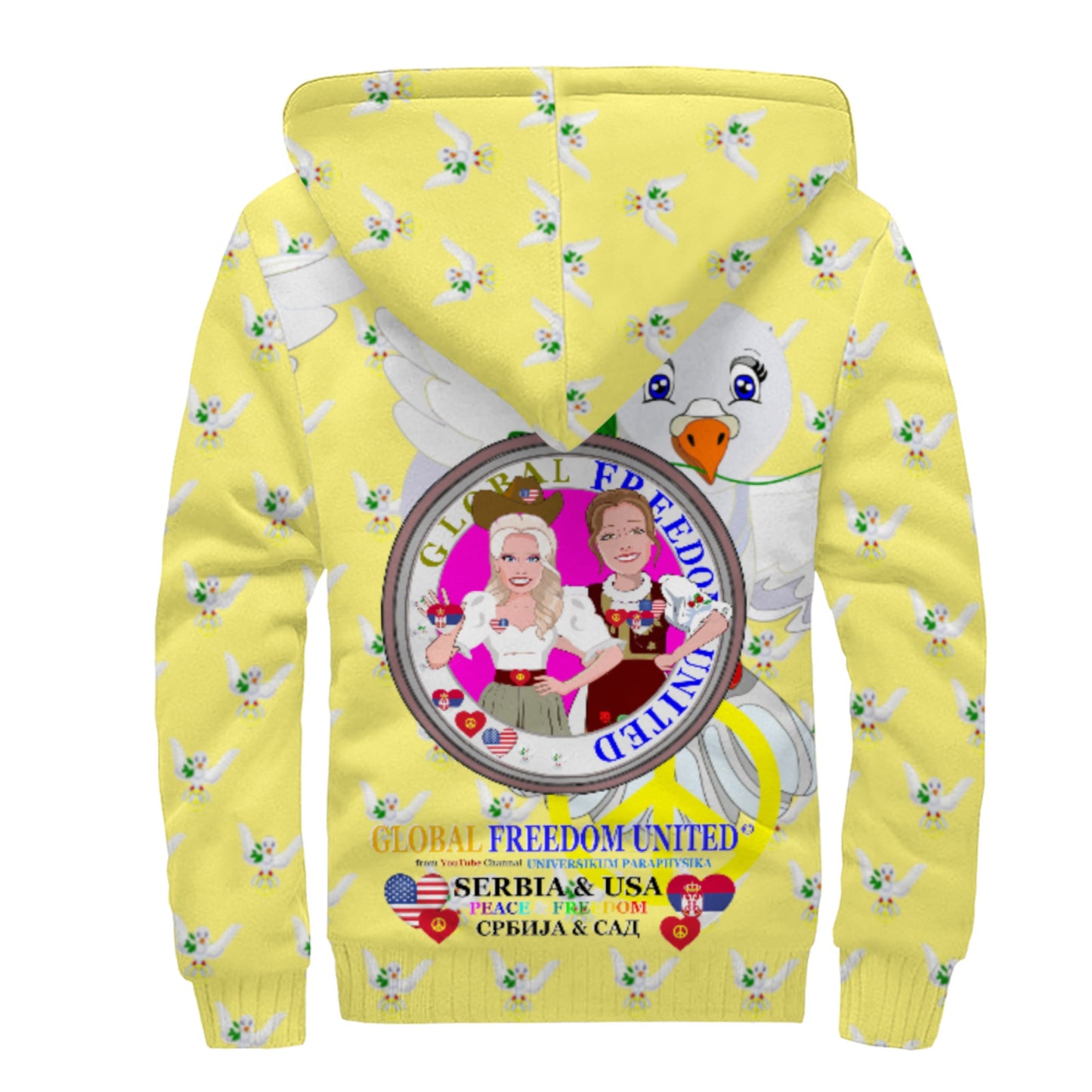 Plush Hoodie GLOBAL FREEDOM UNITED© Women Serbia & USA Yellow