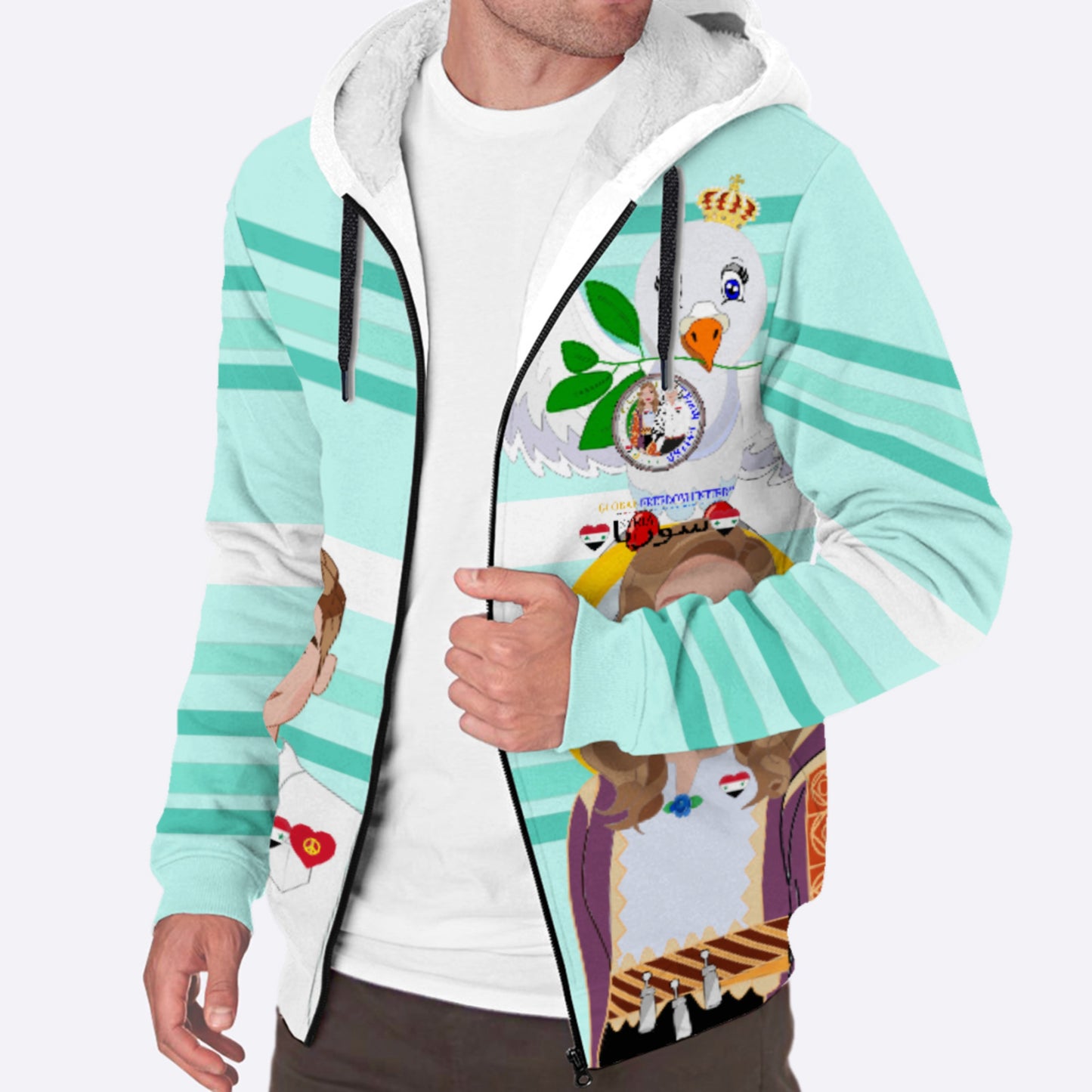 Plush Hoodie GLOBAL FREEDOM UNITED© Couple Syria Light Green