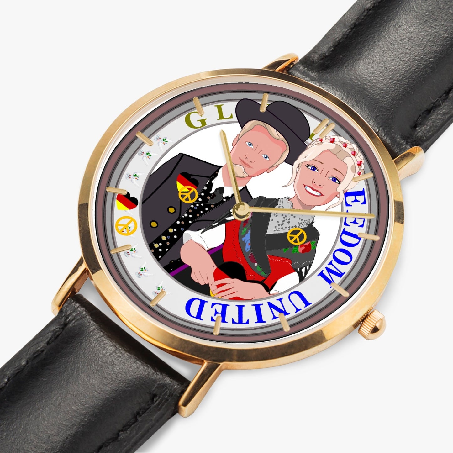 Hot Selling Ultra-Thin Leather Strap Quartz Watch (Rose Gold With Indicators)  GLOBAL FREEDOM UNITED©  COUPLE GERMANY TRADITION