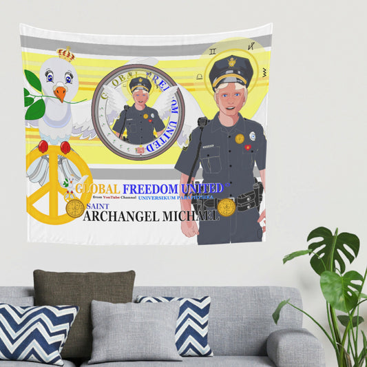 Tapestry GLOBAL FREEDOM UNITED© Archangel Michael As Policemen Yellow