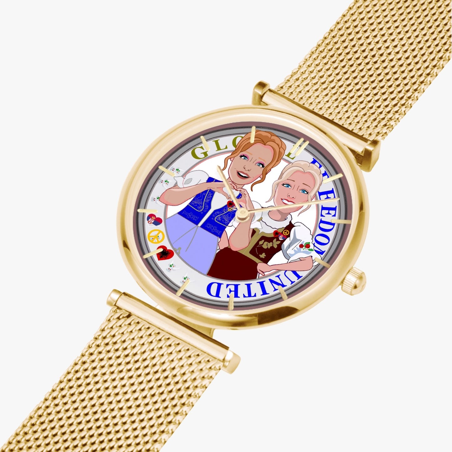 GLOBAL FREEDOM UNITED© New Stylish Ultra-Thin Quartz Watch (With Indicators) Women Albania & Serbia