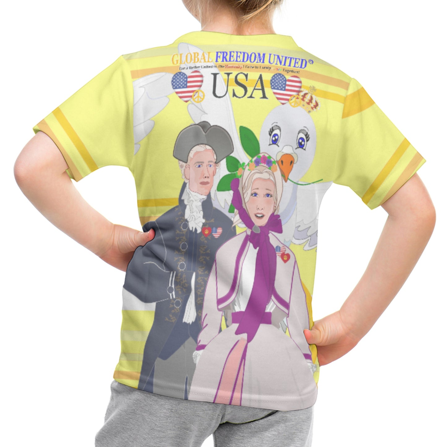 Kid´s T-shirt GLOBAL FREEDOM UNITED© Couple USA V3 Yellow